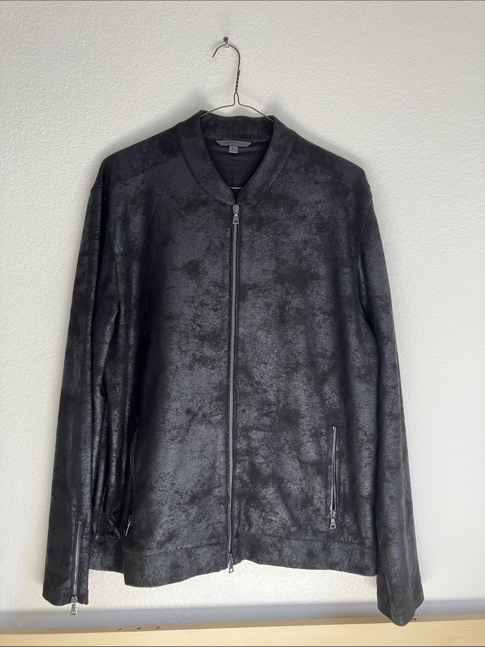 John Varvatos Black Faux-Suede Zip Bomber Jacket